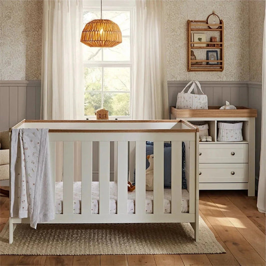 CuddleCo Burford 2 Piece Nursery Furniture Set - White/Oak | Luxury Home Accessories | Heulog Glow