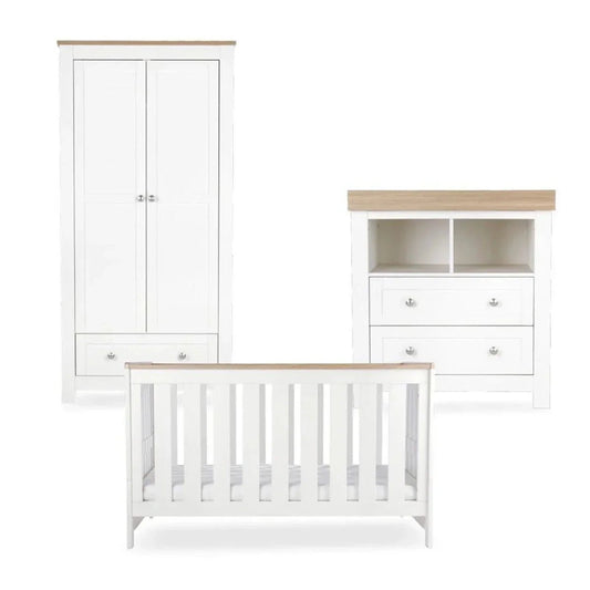 CuddleCo Burford 3 Piece Nursery Furniture Set - White/Oak | Luxury Home Accessories | Heulog Glow