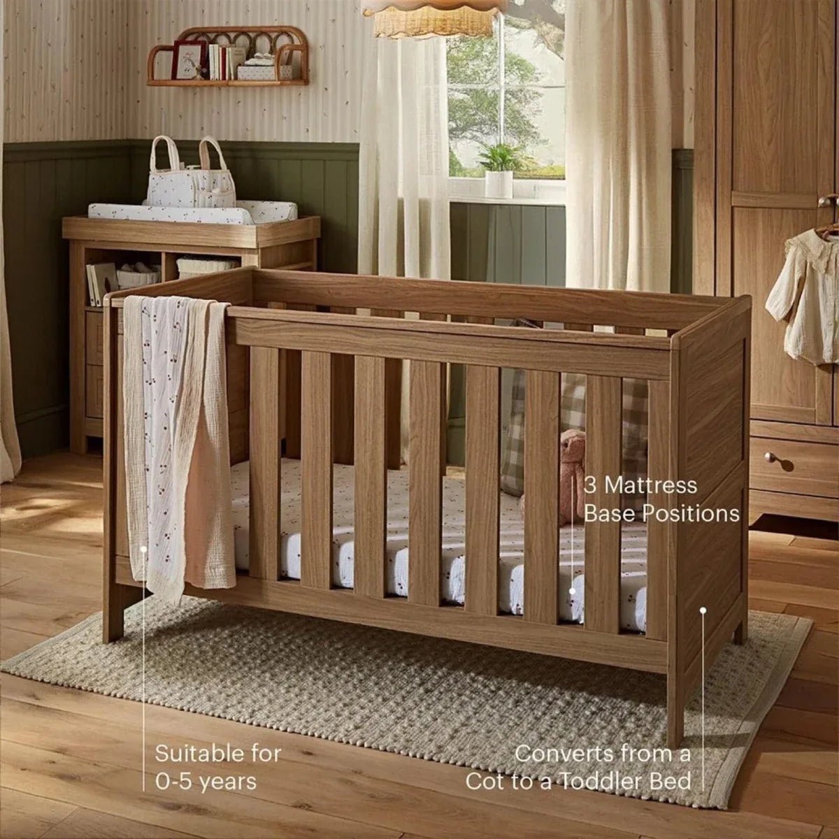 CuddleCo Burford Cot Bed - Oak | Luxury Home Accessories | Heulog Glow