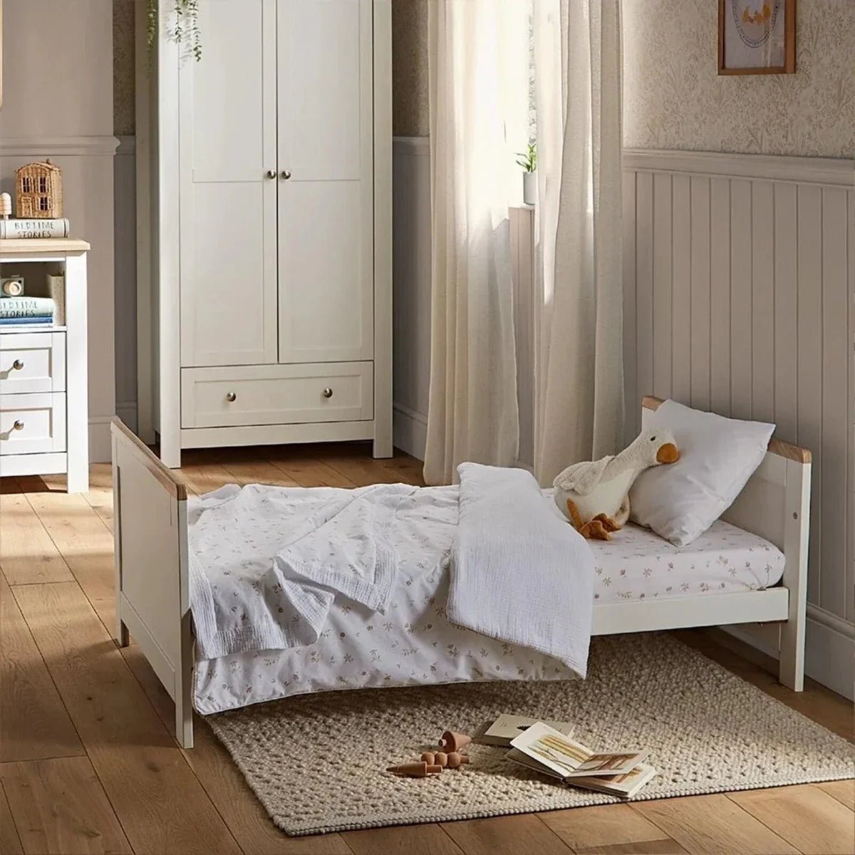 CuddleCo Burford Cot Bed - White/Oak | Luxury Home Accessories | Heulog Glow