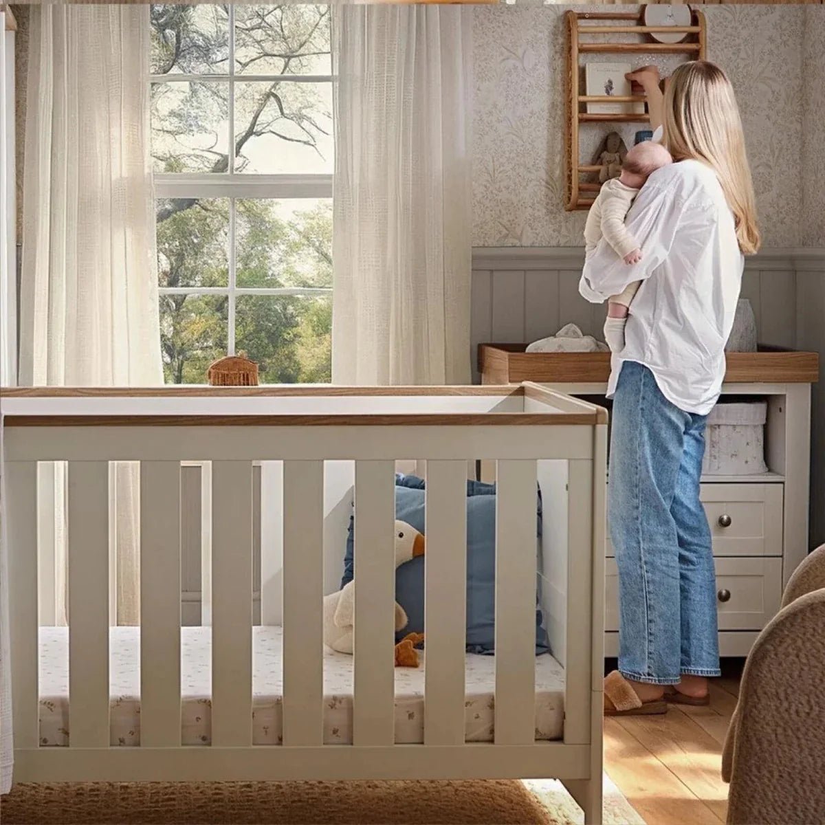 CuddleCo Burford Cot Bed - White/Oak | Luxury Home Accessories | Heulog Glow