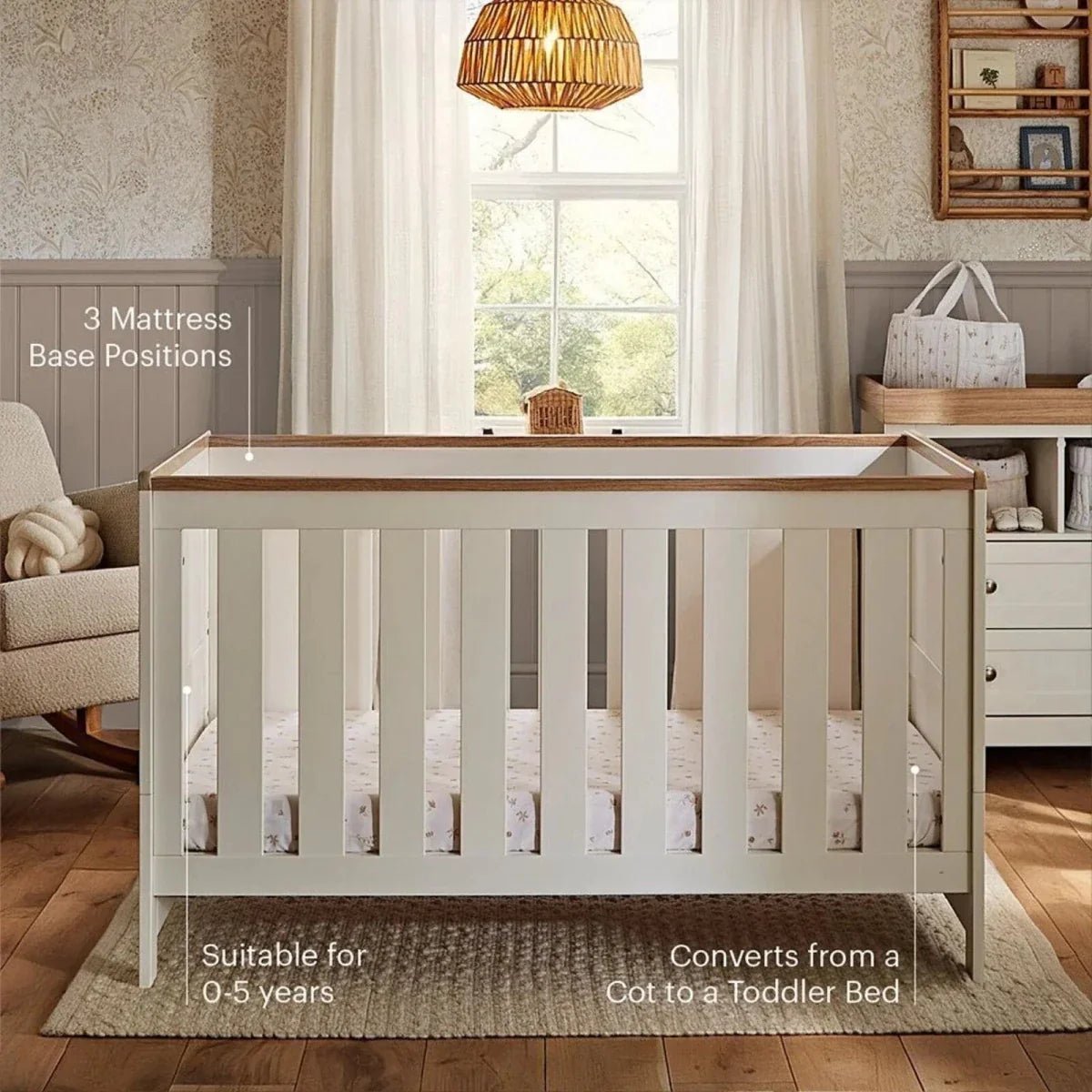 CuddleCo Burford Cot Bed - White/Oak | Luxury Home Accessories | Heulog Glow