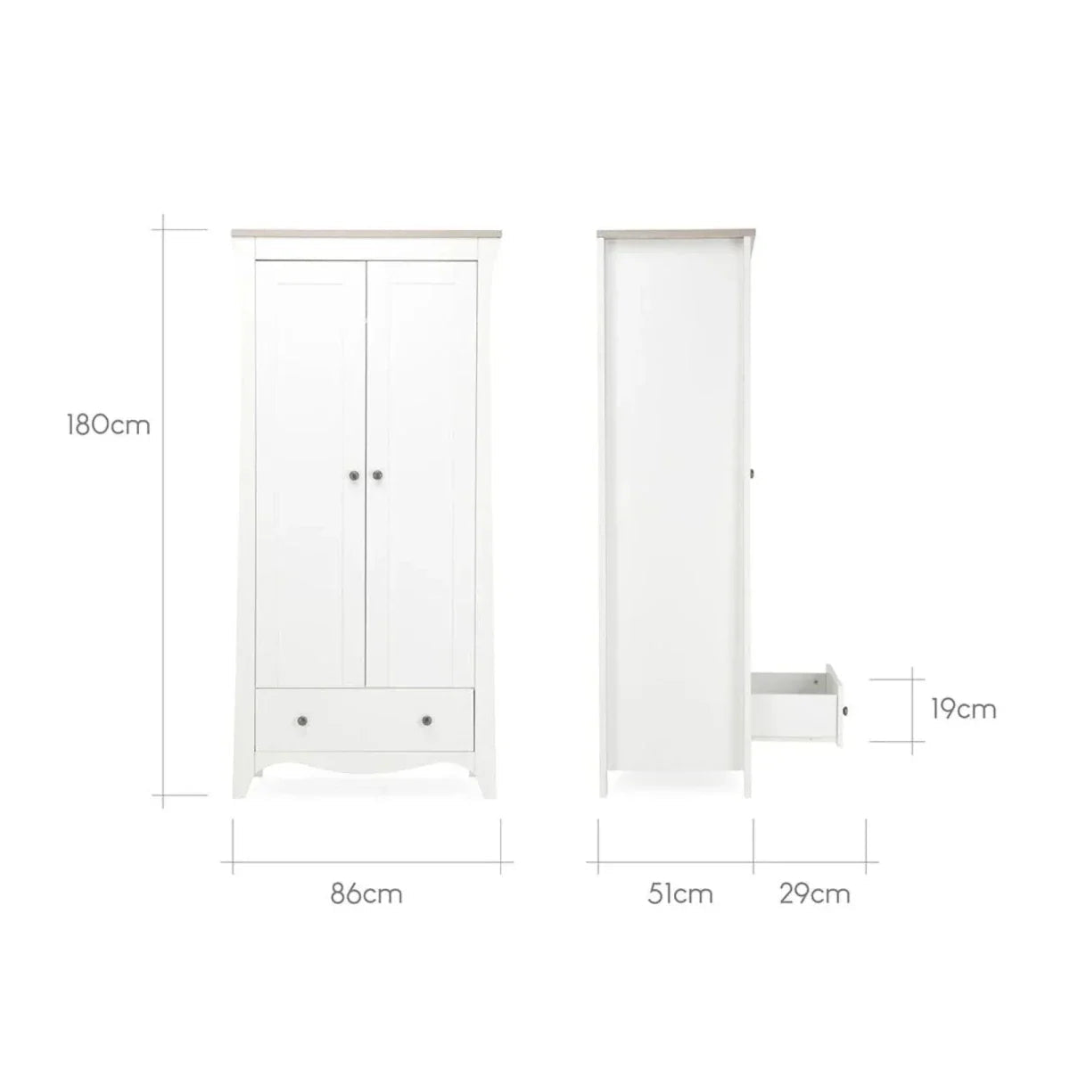 CuddleCo Clara 2 Door Double Wardrobe - White & Ash | Luxury Home Accessories | Heulog Glow