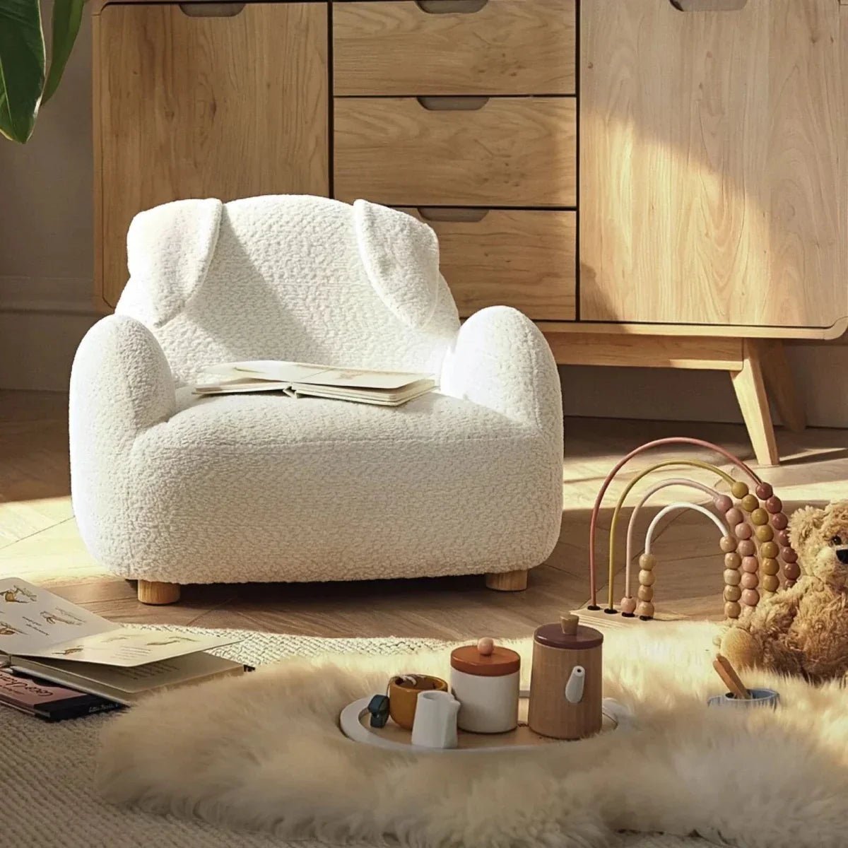 CuddleCo Etta Bunny Kids Chair - Boucle Off White | Luxury Home Accessories | Heulog Glow