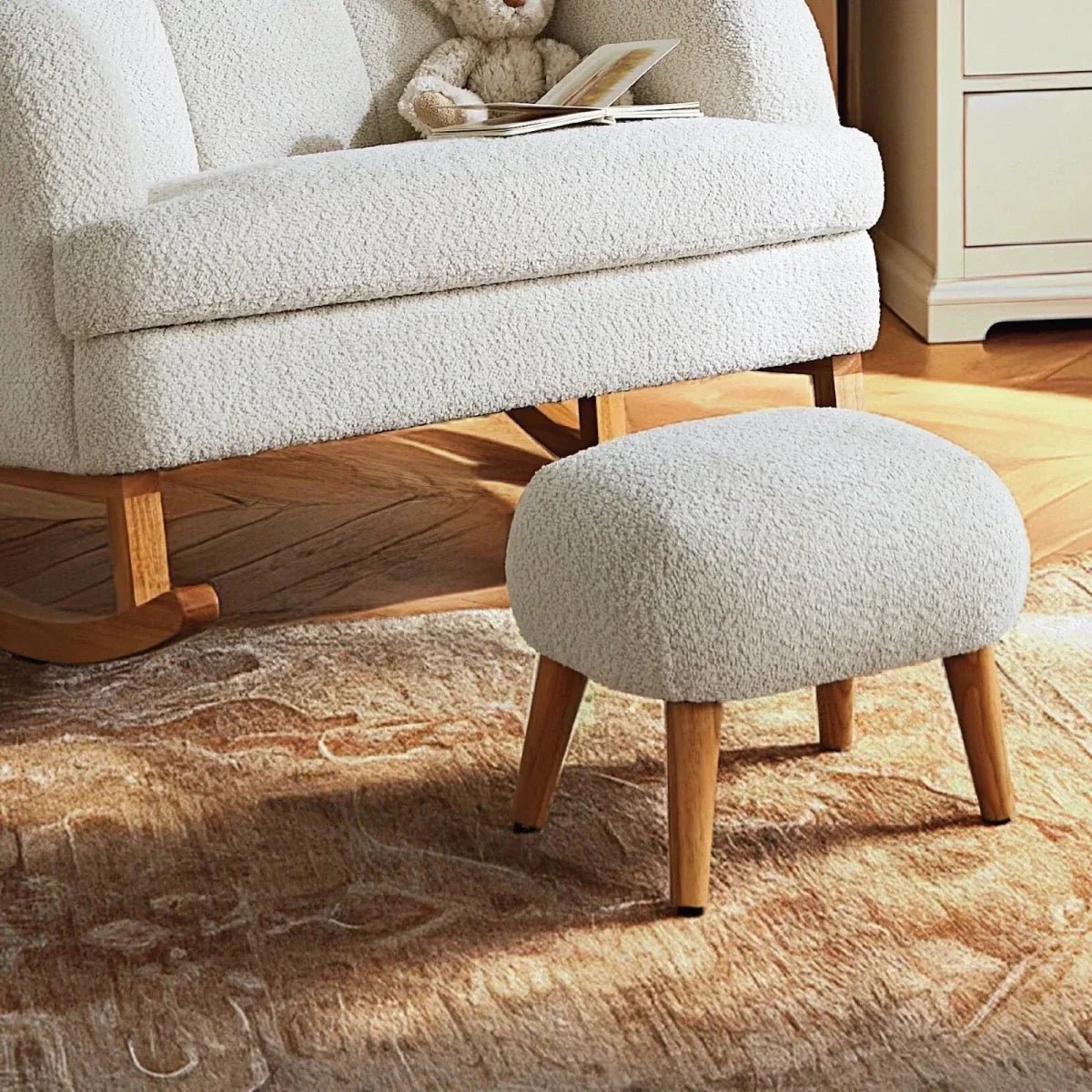 CuddleCo Etta Cuddle Nursing Chair & Foot Stool - Boucle Off-White | Luxury Home Accessories | Heulog Glow