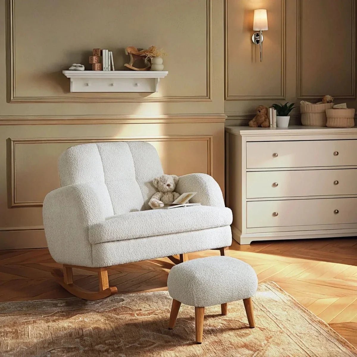 CuddleCo Etta Cuddle Nursing Chair & Foot Stool - Boucle Off-White | Luxury Home Accessories | Heulog Glow