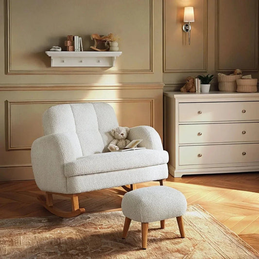 CuddleCo Etta Cuddle Nursing Chair & Foot Stool - Boucle Off-White | Luxury Home Accessories | Heulog Glow