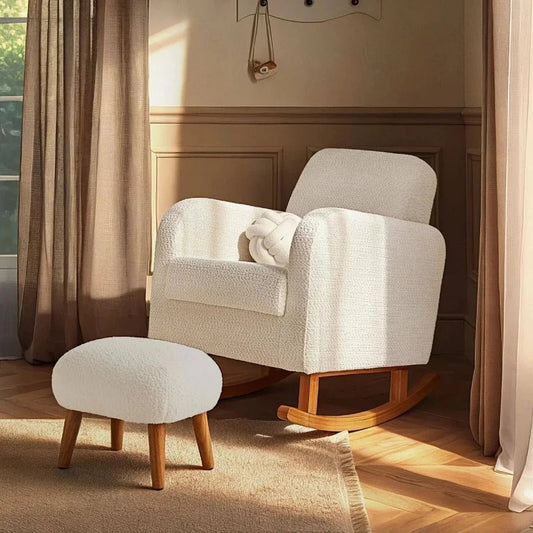 CuddleCo Etta Nursing Chair & Foot Stool - Boucle Off-White | Luxury Home Accessories | Heulog Glow