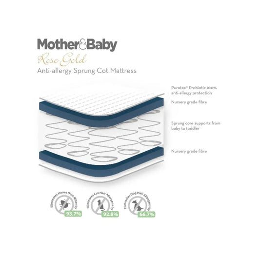 CuddleCo Mother&Baby Rose Gold Anti-Allergy Sprung Cot Bed Mattress 140 x 70cm | Luxury Home Accessories | Heulog Glow