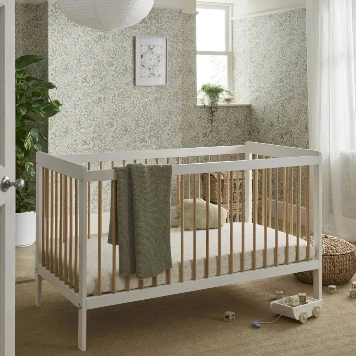 CuddleCo Nola Cot Bed - White/Natural | Luxury Home Accessories | Heulog Glow