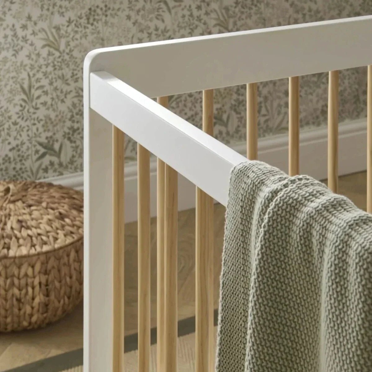 CuddleCo Nola Cot Bed - White/Natural | Luxury Home Accessories | Heulog Glow
