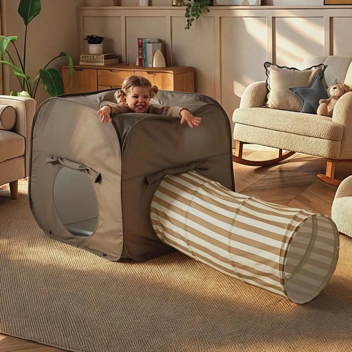 CuddleCo Pop-up Play 2 Piece Set - Cube & Tunnel | Luxury Home Accessories | Heulog Glow
