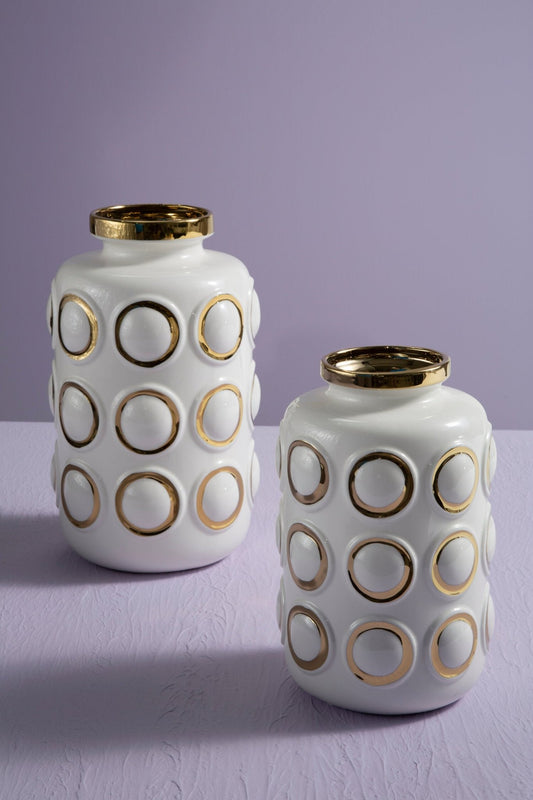 Curva Large White and Gold Ceramic Vase | Luxury Home Accessories | Heulog Glow