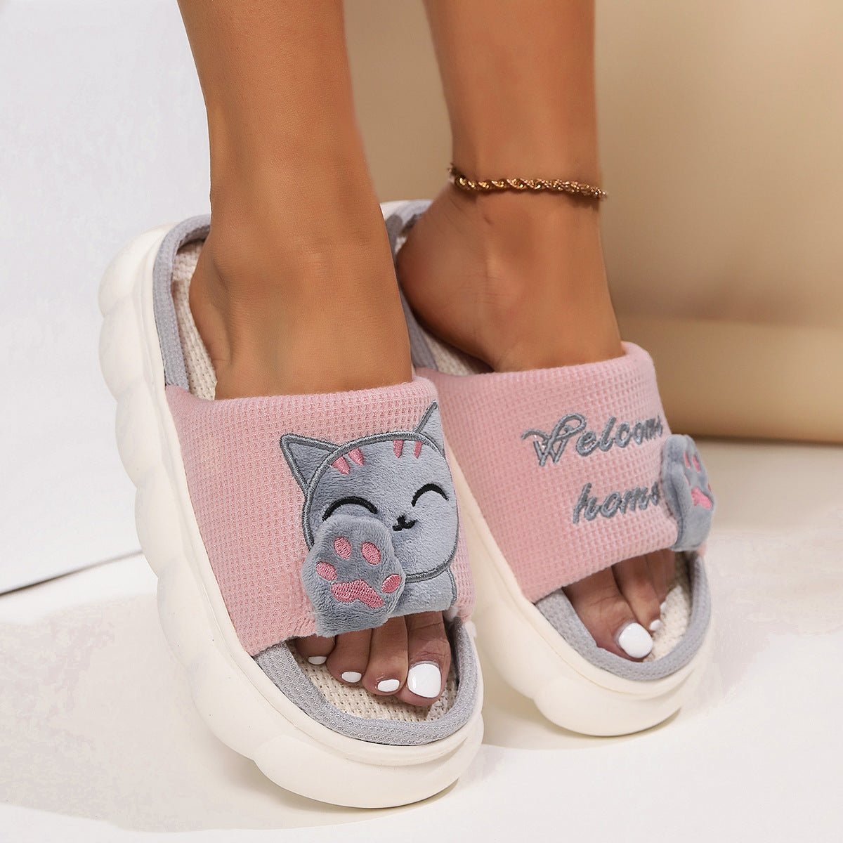 Cute Cartoon Kitten Home Slippers For Women | Luxury Home Accessories | Heulog Glow