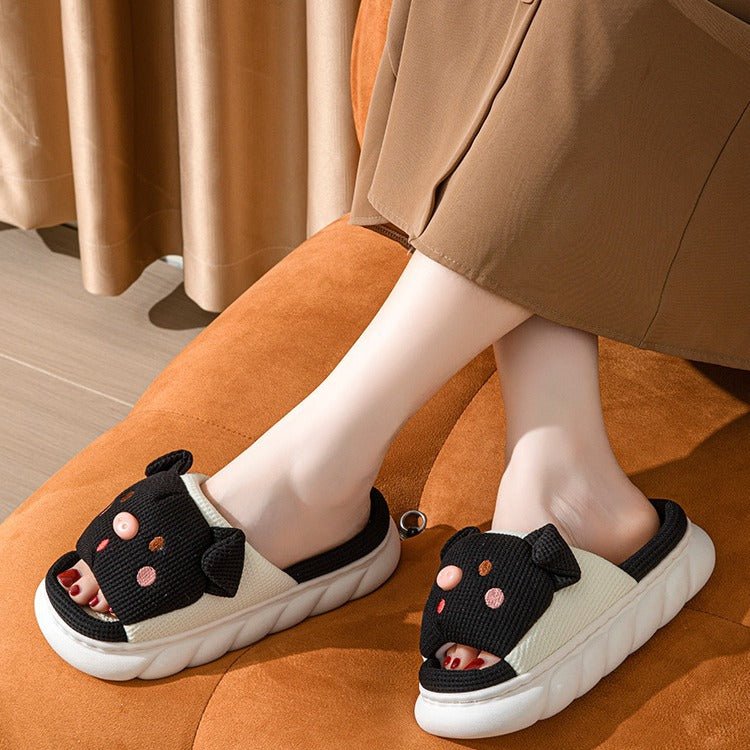 Cute Piggy Slippers Open Toe Linen Home Slipper Couples Women Men Cartoon Pig House Shoes | Luxury Home Accessories | Heulog Glow