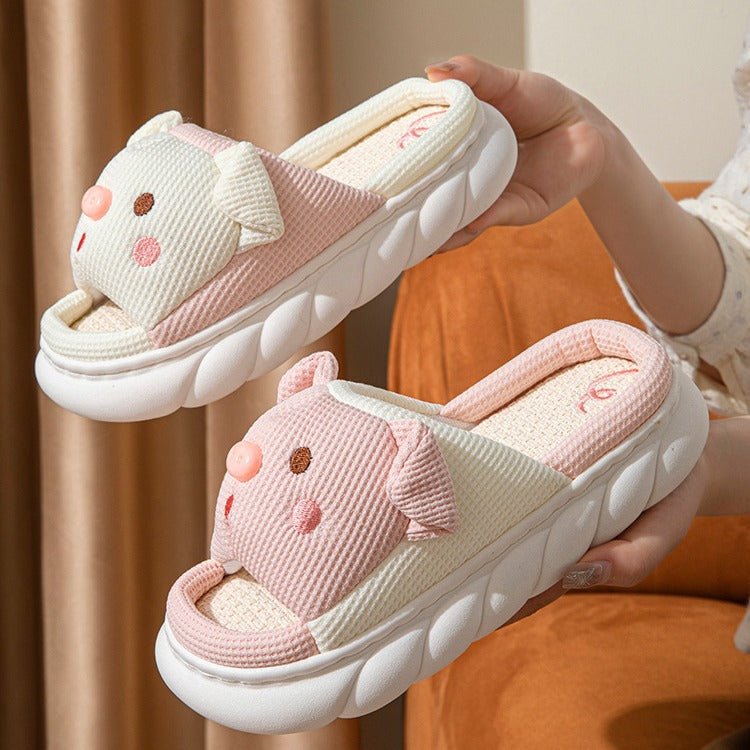 Cute Piggy Slippers Open Toe Linen Home Slipper Couples Women Men Cartoon Pig House Shoes | Luxury Home Accessories | Heulog Glow