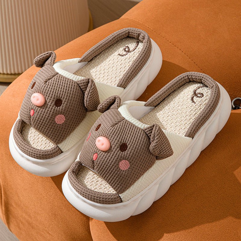 Cute Piggy Slippers Open Toe Linen Home Slipper Couples Women Men Cartoon Pig House Shoes | Luxury Home Accessories | Heulog Glow