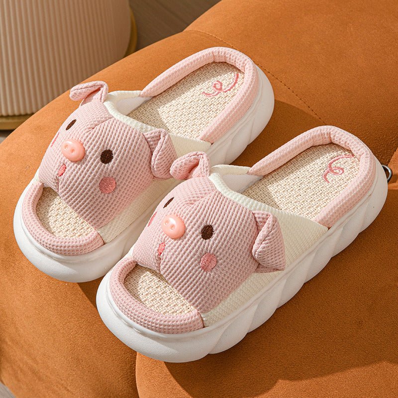 Cute Piggy Slippers Open Toe Linen Home Slipper Couples Women Men Cartoon Pig House Shoes | Luxury Home Accessories | Heulog Glow