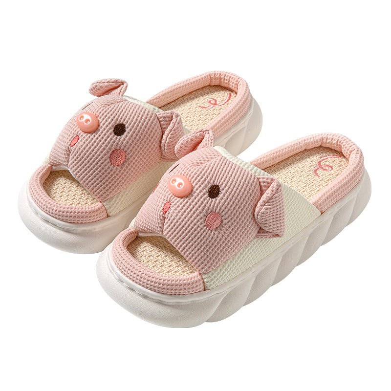 Cute Piggy Slippers Open Toe Linen Home Slipper Couples Women Men Cartoon Pig House Shoes | Luxury Home Accessories | Heulog Glow
