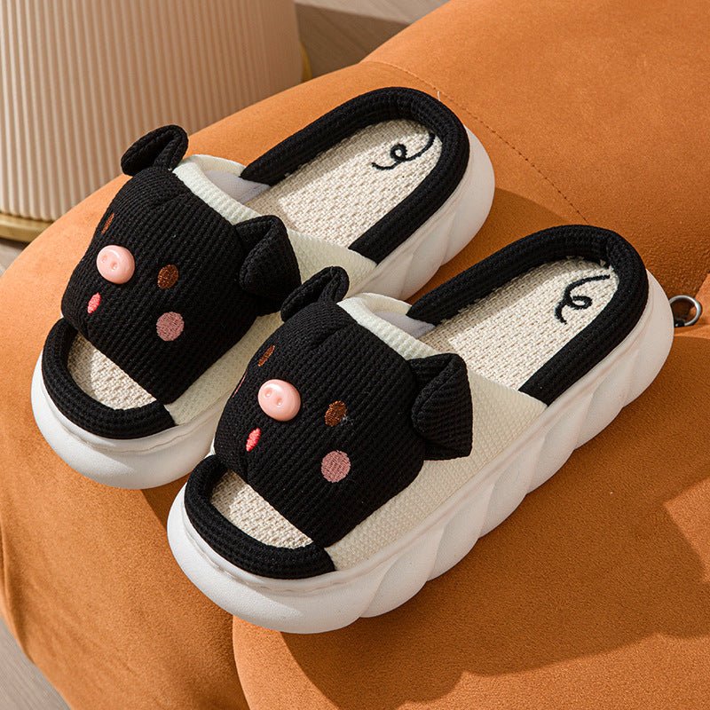 Cute Piggy Slippers Open Toe Linen Home Slipper Couples Women Men Cartoon Pig House Shoes | Luxury Home Accessories | Heulog Glow