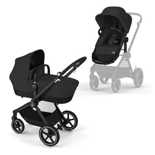 Cybex EOS Lux Silver 2-in-1 Pushchair - Moon Black | Luxury Home Accessories | Heulog Glow