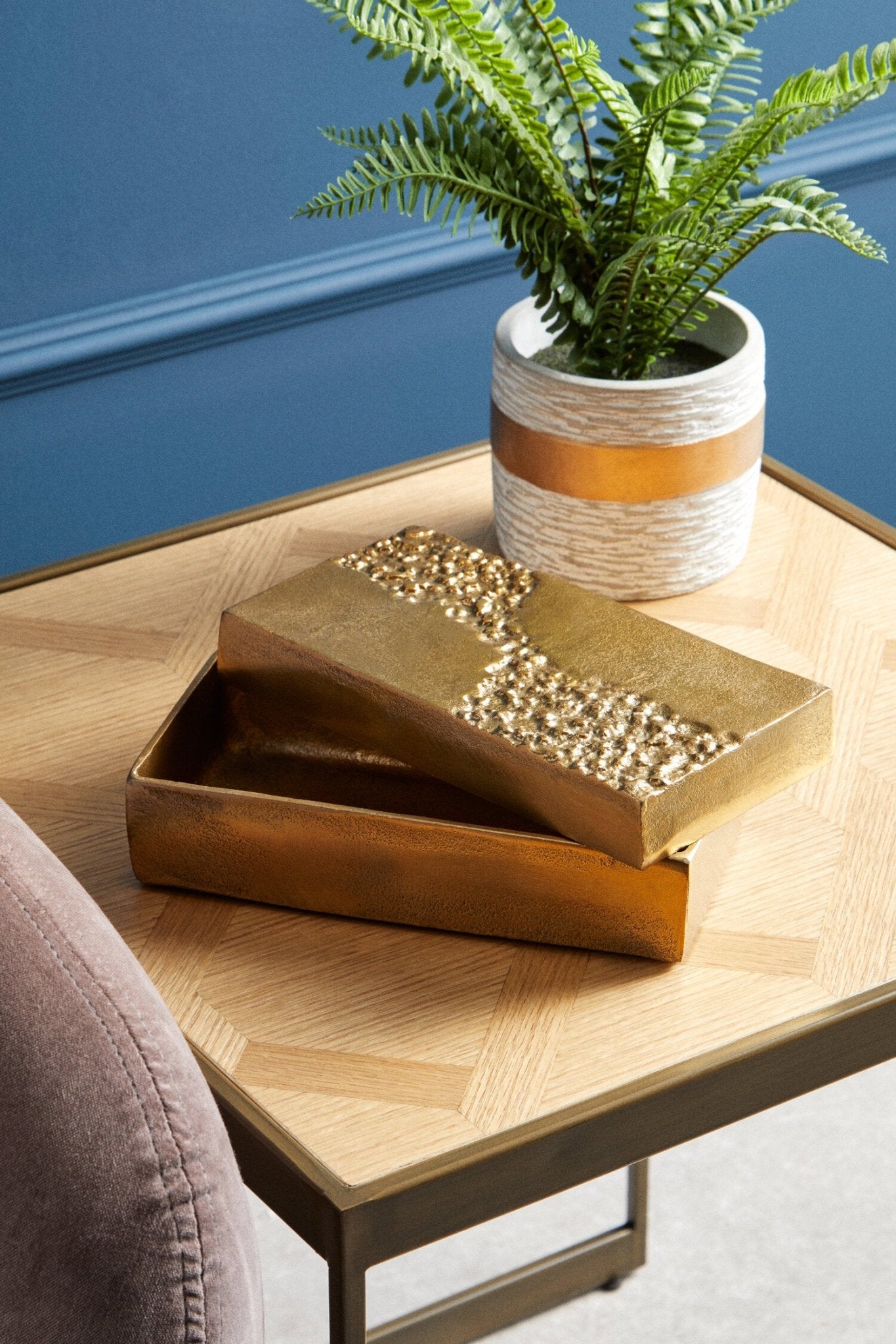 Dante Gold Finish Textured Trinket Box | Luxury Home Accessories | Heulog Glow