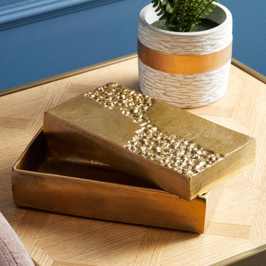 Dante Gold Finish Textured Trinket Box | Luxury Home Accessories | Heulog Glow