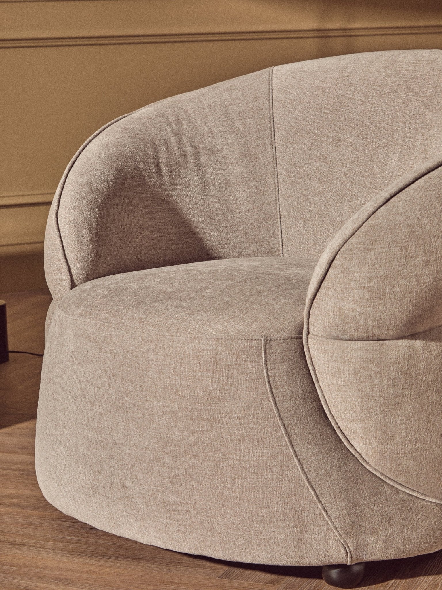 Daphne Taupe Chenille Effect Curved Chair | Luxury Home Accessories | Heulog Glow
