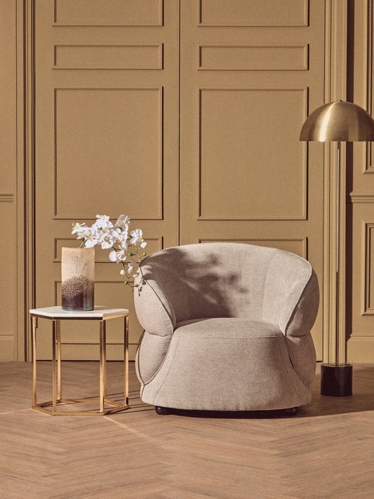 Daphne Taupe Chenille Effect Curved Chair | Luxury Home Accessories | Heulog Glow