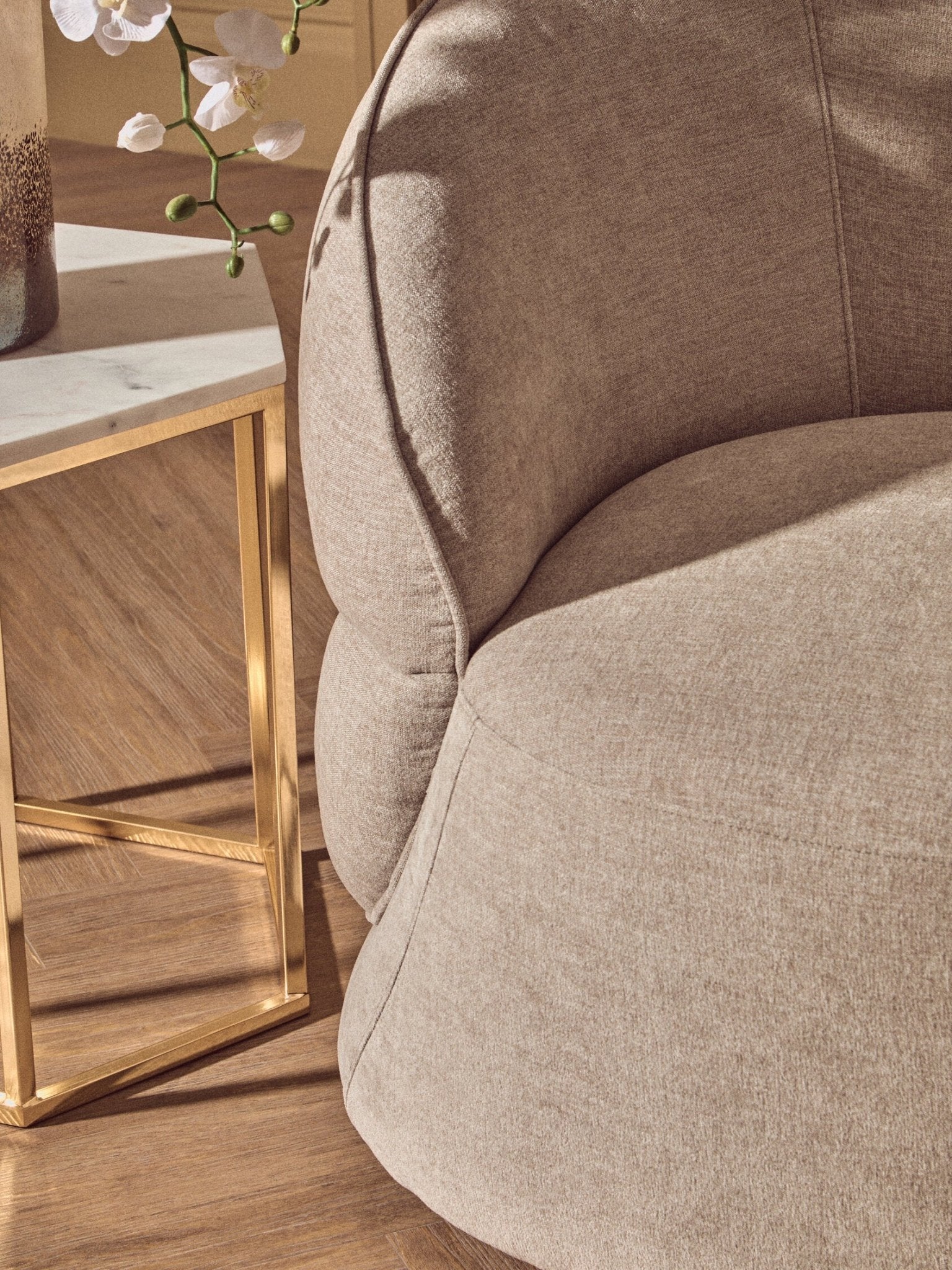 Daphne Taupe Chenille Effect Curved Chair | Luxury Home Accessories | Heulog Glow
