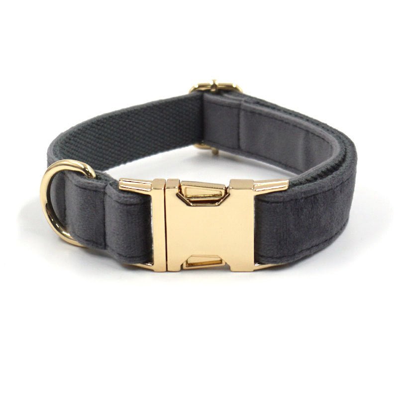 Dark Grey Velvet Pet Collar Lettering Metal Buckle | Luxury Home Accessories | Heulog Glow