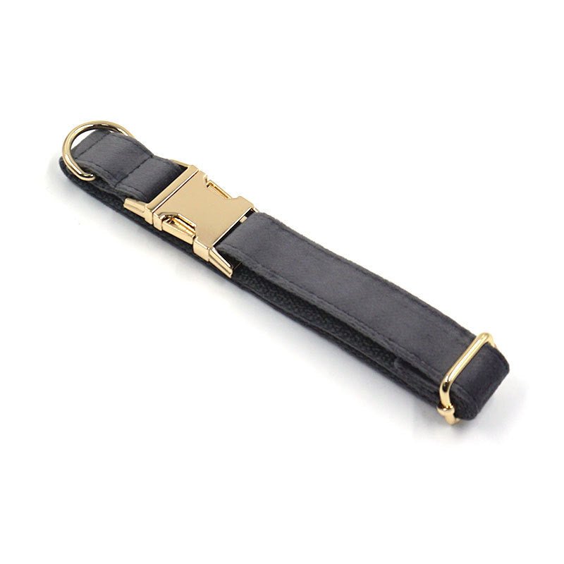 Dark Grey Velvet Pet Collar Lettering Metal Buckle | Luxury Home Accessories | Heulog Glow