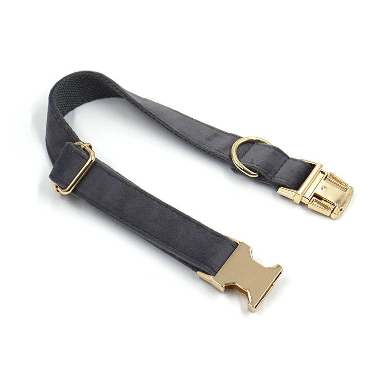 Dark Grey Velvet Pet Collar Lettering Metal Buckle | Luxury Home Accessories | Heulog Glow