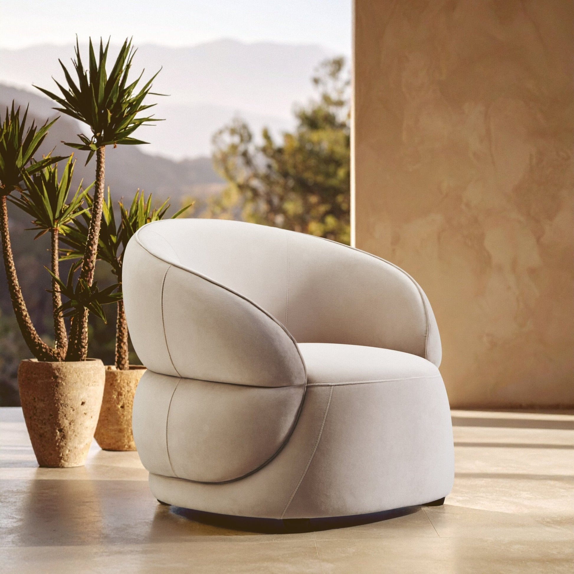 Darla Stone Velvet Curved Chair | Luxury Home Accessories | Heulog Glow