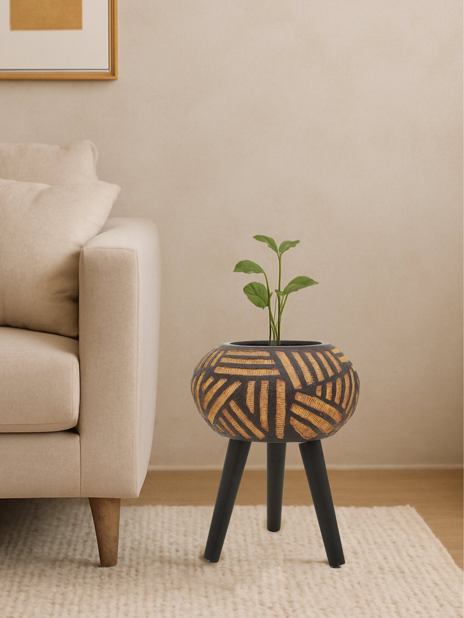 Darnell Natural And Black Tapered Planter | Luxury Home Accessories | Heulog Glow