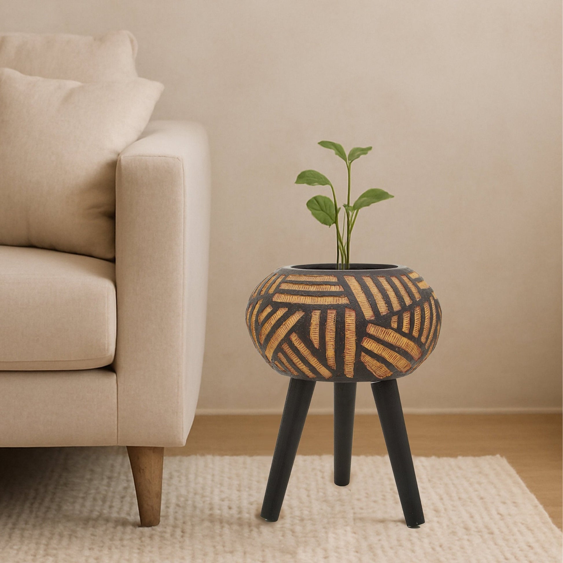 Darnell Natural And Black Tapered Planter | Luxury Home Accessories | Heulog Glow