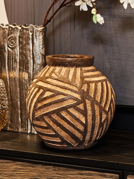 Darnell Round Brown Vase | Luxury Home Accessories | Heulog Glow