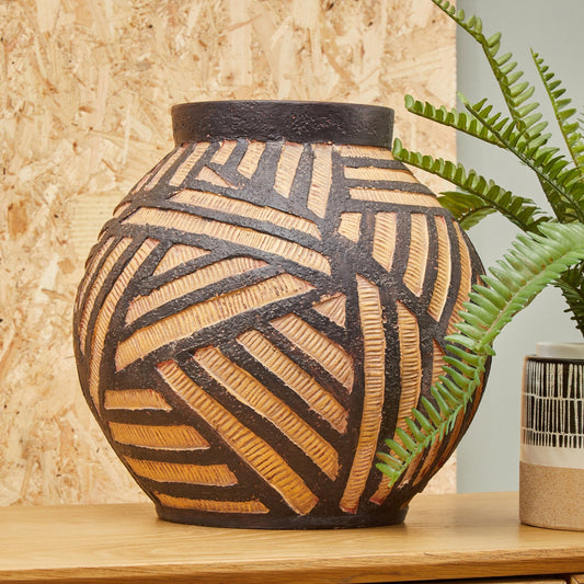 Darnell Round Natural And Black Vase | Luxury Home Accessories | Heulog Glow