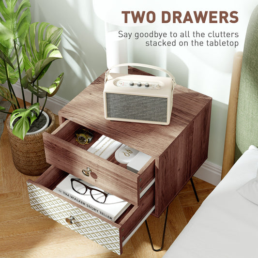 HOMCOM 2-Drawer Nightstand, Sofa Bedside Table for Living Room, Bedroom
