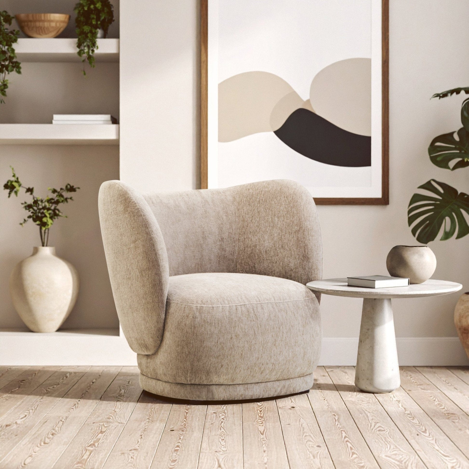Delray Deep Stone Chenille Curved Chair | Luxury Home Accessories | Heulog Glow