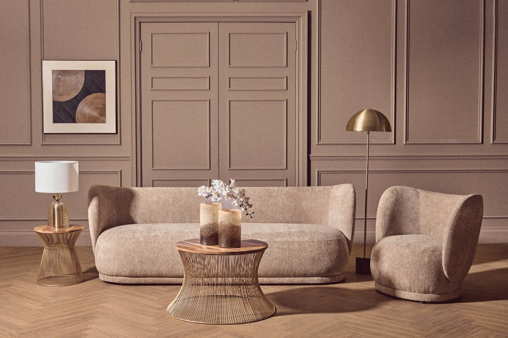 Delray Deep Stone Chenille Curved Chair | Luxury Home Accessories | Heulog Glow