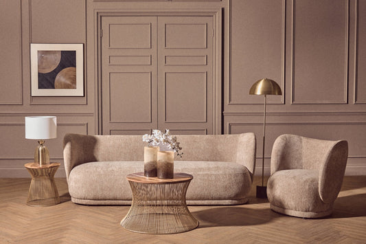 Delray Deep Stone Chenille Curved Chair | Luxury Home Accessories | Heulog Glow