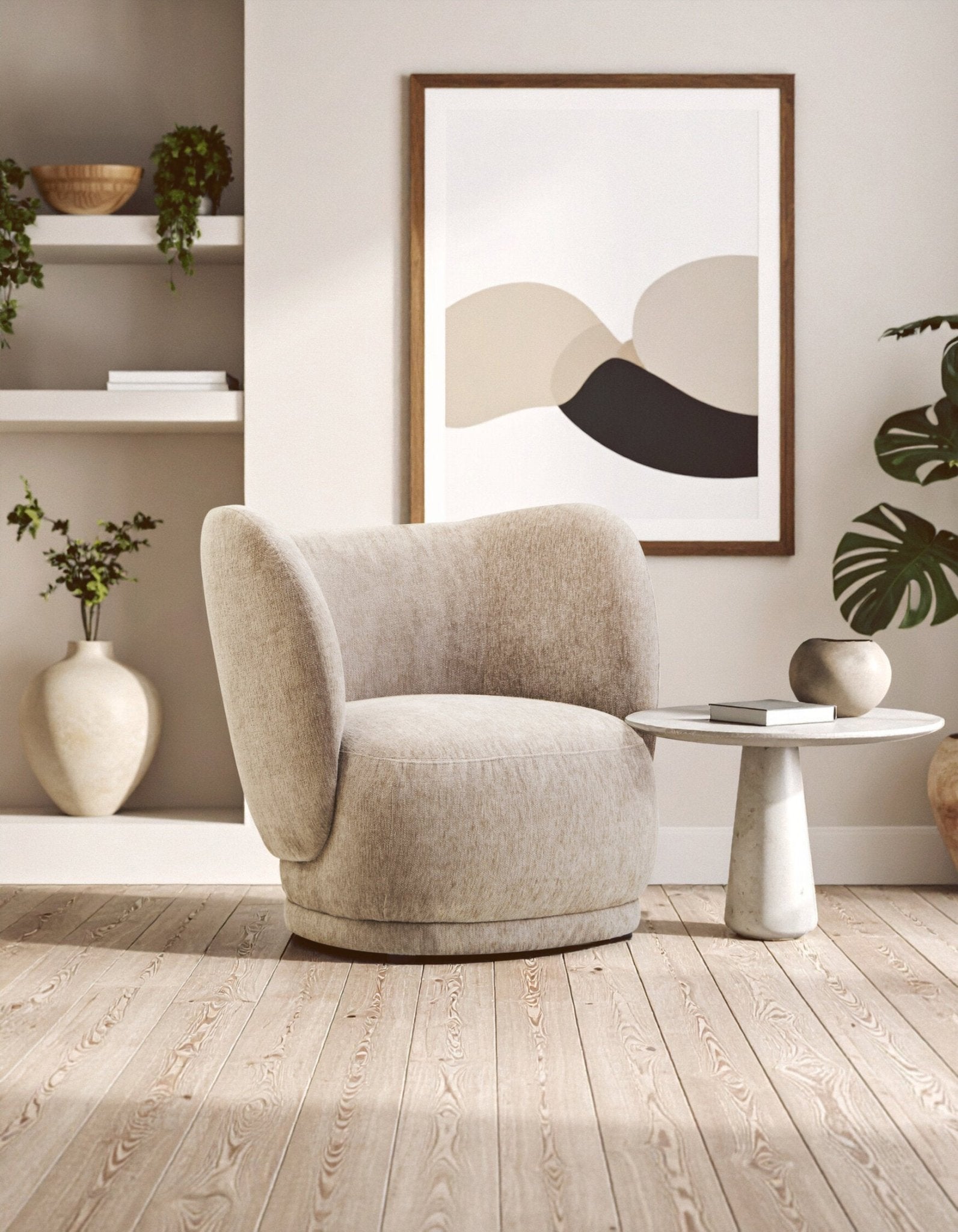 Delray Deep Stone Chenille Curved Chair | Luxury Home Accessories | Heulog Glow