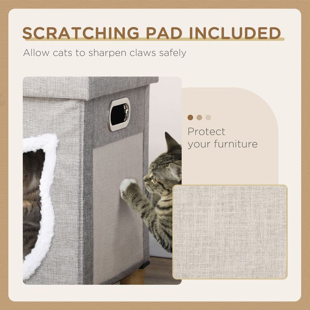 Deluxe PawHut 2-in-1 Cat Bed Ottoman w/ Cushion, Scratching Pad, Handles - Ultimate Cat and Human Comfort! | Luxury Home Accessories | Heulog Glow