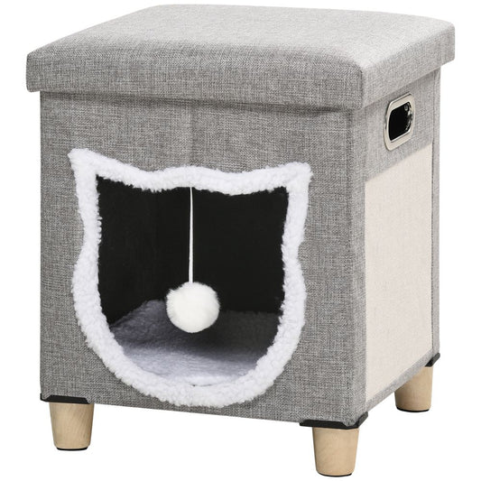 Deluxe PawHut 2-in-1 Cat Bed Ottoman w/ Cushion, Scratching Pad, Handles - Ultimate Cat and Human Comfort! | Luxury Home Accessories | Heulog Glow