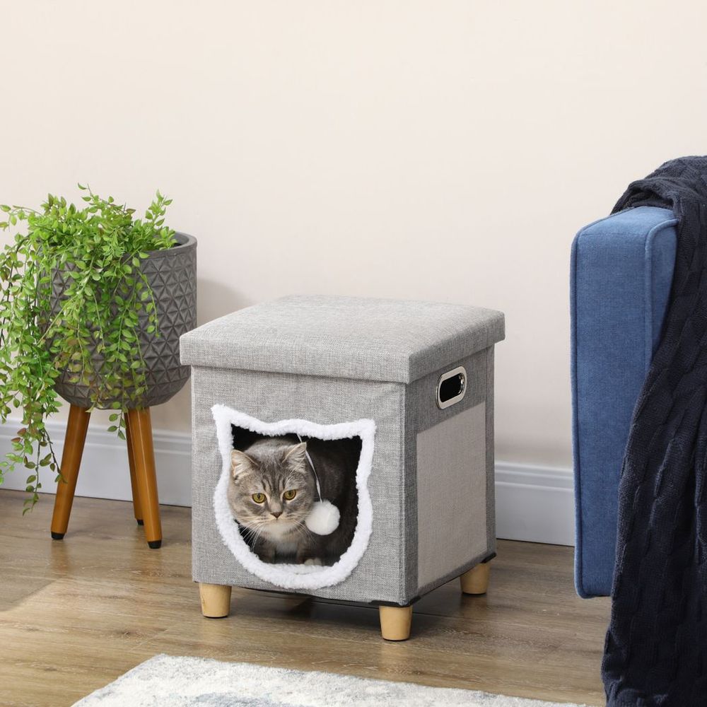 Deluxe PawHut 2-in-1 Cat Bed Ottoman w/ Cushion, Scratching Pad, Handles - Ultimate Cat and Human Comfort! | Luxury Home Accessories | Heulog Glow