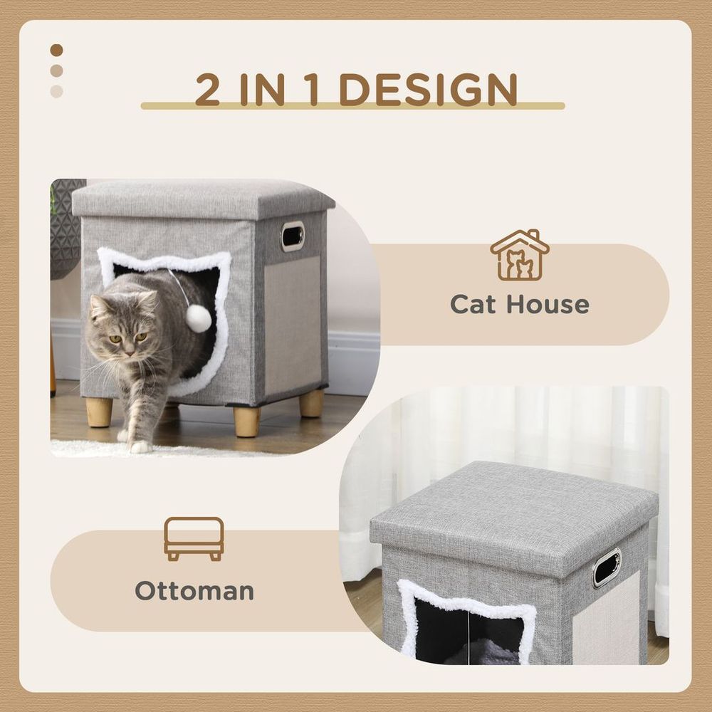 Deluxe PawHut 2-in-1 Cat Bed Ottoman w/ Cushion, Scratching Pad, Handles - Ultimate Cat and Human Comfort! | Luxury Home Accessories | Heulog Glow