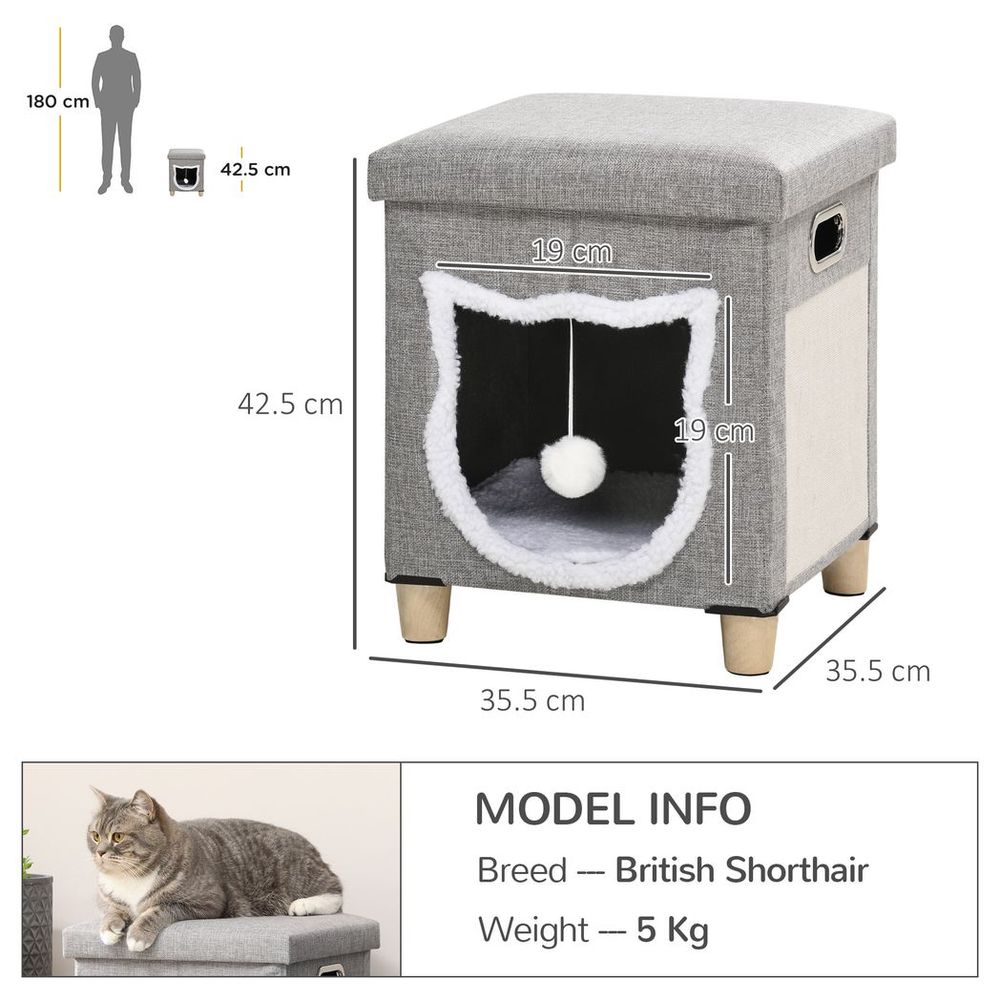 Deluxe PawHut 2-in-1 Cat Bed Ottoman w/ Cushion, Scratching Pad, Handles - Ultimate Cat and Human Comfort! | Luxury Home Accessories | Heulog Glow