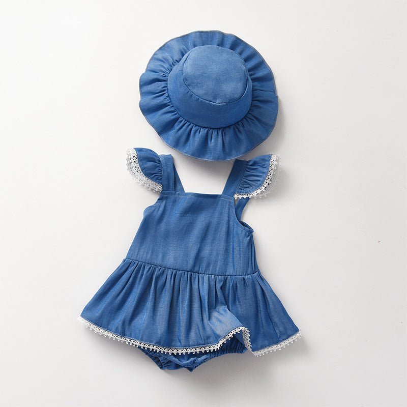 Denim Romper With Hat Sleeveless For Baby Girls | Luxury Home Accessories | Heulog Glow