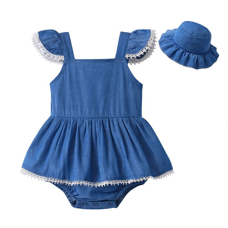 Denim Romper With Hat Sleeveless For Baby Girls | Luxury Home Accessories | Heulog Glow